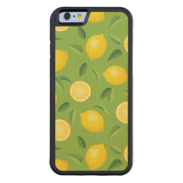 Lemons Background Pattern Carved Wood iPhone Case (Back)