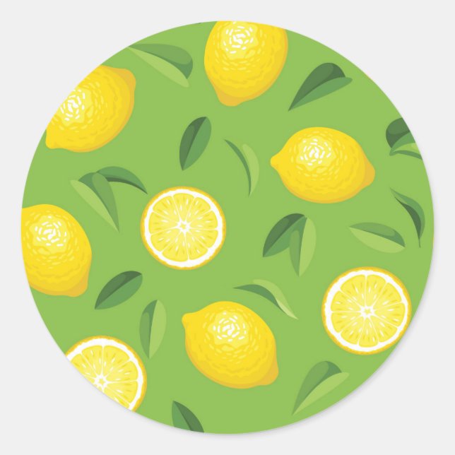 Lemons Background Pattern Classic Round Sticker (Front)