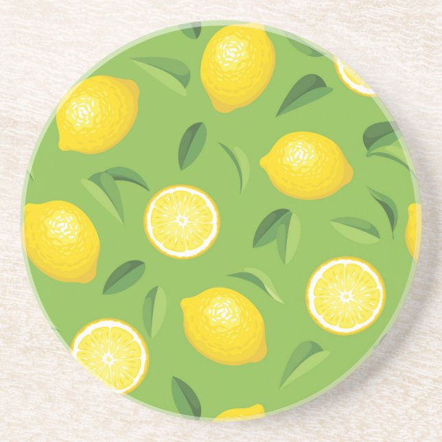 Lemons Background Pattern Coaster (Front)