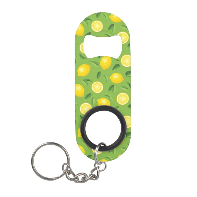 Lemons Background Pattern Keychain Bottle Opener (Front)