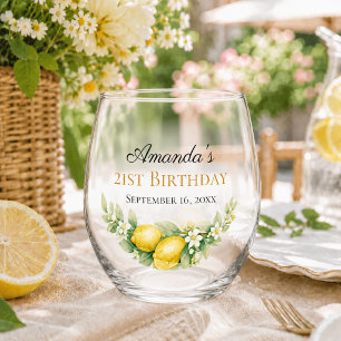 Lemons birthday party stemless wine glass