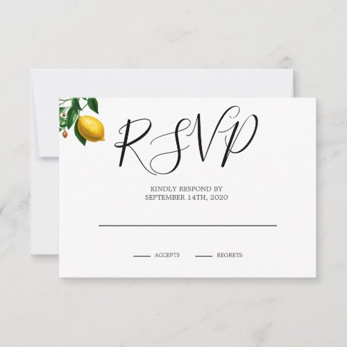 Lemons Black White Stripe Botanical RSVP