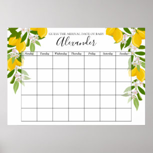 Lemons Blossom Baby Shower Guess The Due Date Poster