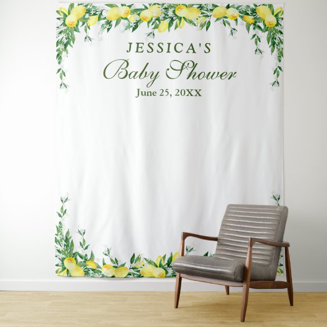 Lemons Blossom Baby Shower Photo Booth Backdrop (In Situ)