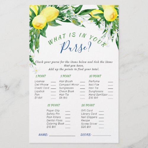 Lemons Blossom Double_Sided Bridal Shower Game