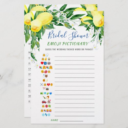 Lemons Blossom Double_Sided Bridal Shower Game