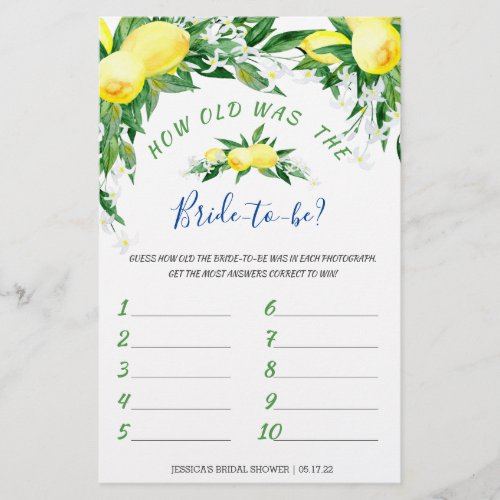 Lemons Blossom Double_Sided Bridal Shower Game