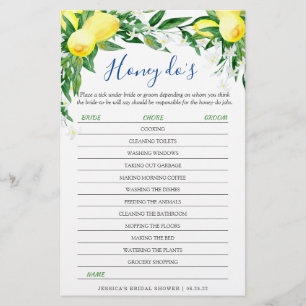 Lemons Blossom Double-Sided Bridal Shower Game