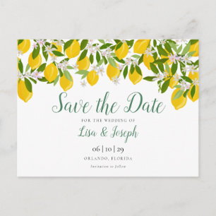 Lemons Blossom Elegant Script Save the Date Postcard