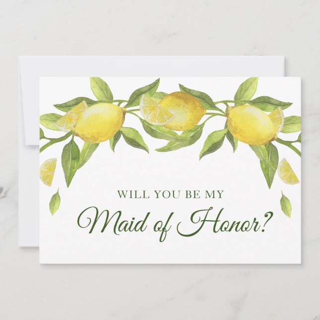 Lemons Blossom Green Will You Be My Maid of Honor Invitation (Front)