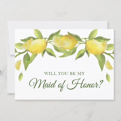 Lemons Blossom Green Will You Be My Maid of Honor Invitation