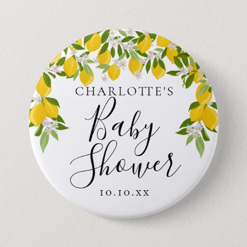 Lemons Blossom Greenery Baby Shower Button