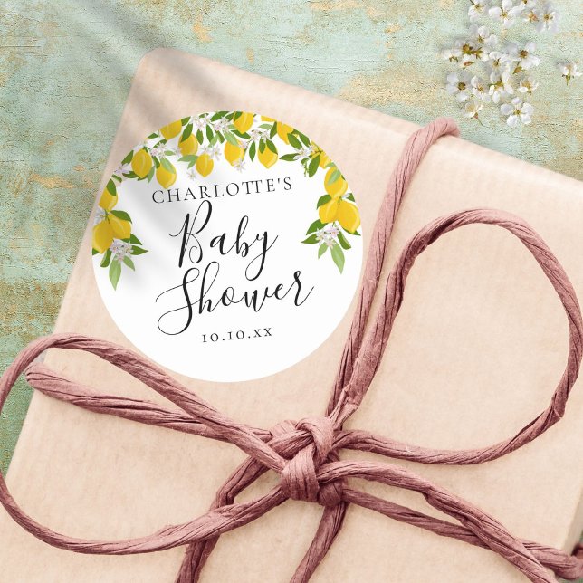 Lemons Blossom Greenery Baby Shower Classic Round Sticker (Creator Uploaded)