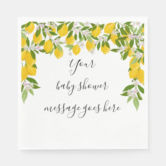 Lemons Blossom Greenery Baby Shower Message Napkins (Front)