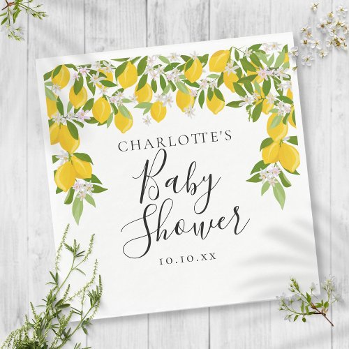 Lemons Blossom Greenery Baby Shower Napkins