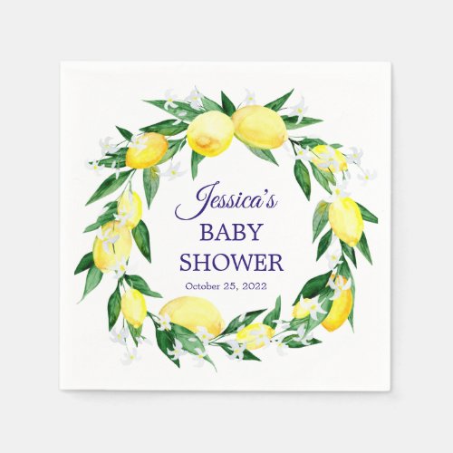 Lemons Blossom Greenery Baby Shower Paper Napkins