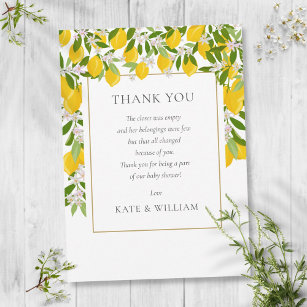 Lemons Blossom Greenery Baby Shower Poem Thank You Card