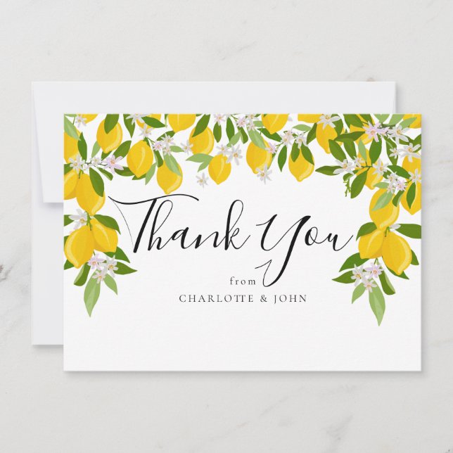 Lemons Blossom Greenery Baby Shower Thank You Card (Front)