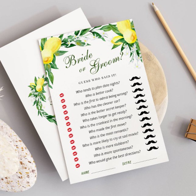 Lemons Blossom Greenery Bridal Shower Game Card (Creator Uploaded)