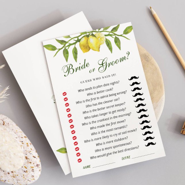 Lemons Blossom Greenery Bridal Shower Game Card (Creator Uploaded)
