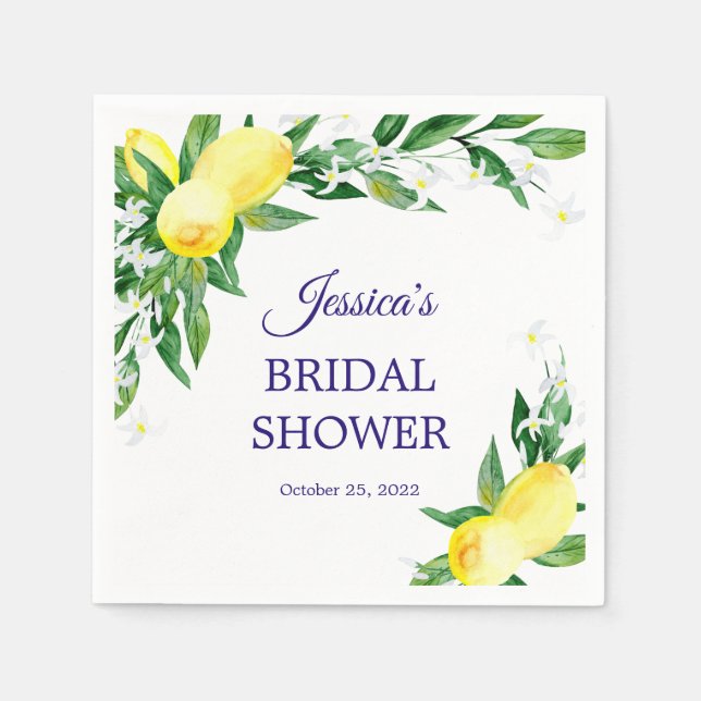 Lemons Blossom Greenery Bridal Shower Paper Napkins (Front)