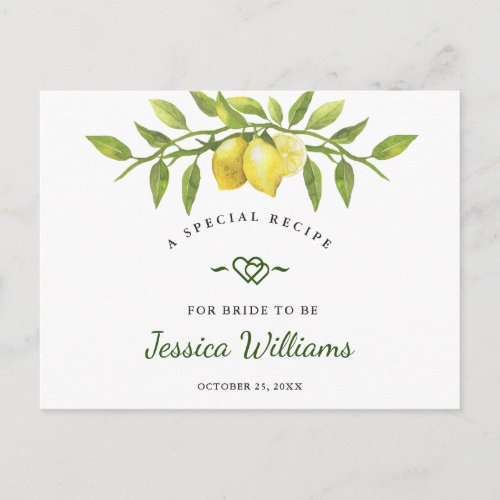 Lemons Blossom Greenery Bridal Shower Recipe Card