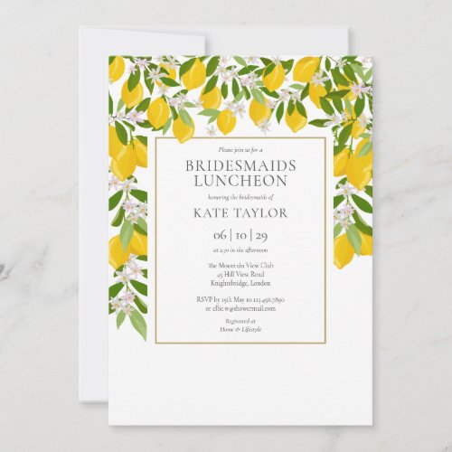 Lemons Blossom Greenery Bridesmaids Luncheon Invitation