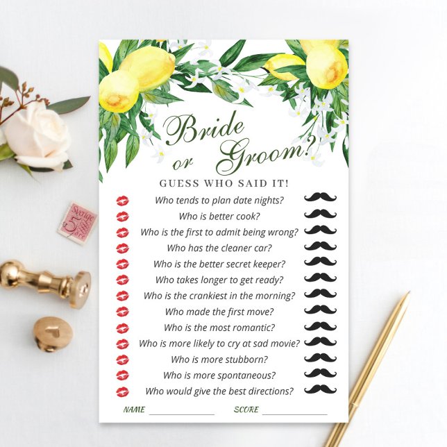 Lemons Blossom Greenery Chic  Bridal Shower Game (Creator Uploaded)