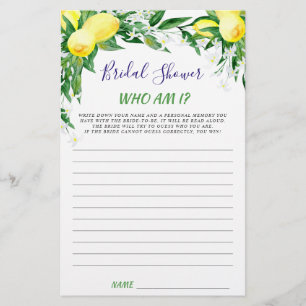 Lemons Blossom Greenery Chic Bridal Shower Game