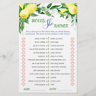 Lemons Blossom Greenery Chic Bridal Shower Game