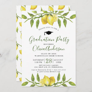 Lemons Blossom Greenery Chic Graduation Party Invitation