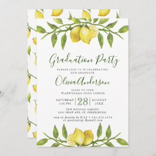 Lemons Blossom Greenery Chic Graduation Party Invitation