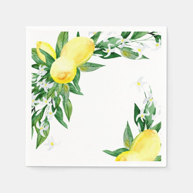 Lemons Blossom Greenery Chic Party Paper Napkins (Front)