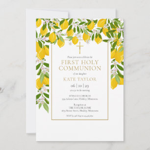 Lemons Blossom Greenery First Holy Communion Invitation