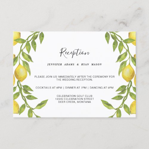 Lemons Blossom  Greenery Floral Wedding Reception Enclosure Card