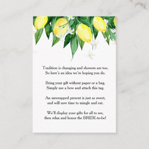 Lemons Blossom Greenery Gift Bridal Shower Enclosure Card