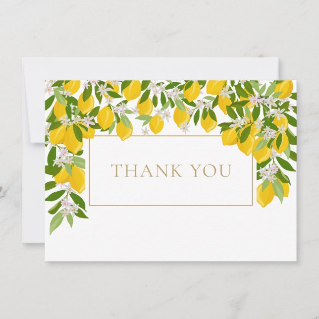 Lemons Blossom Greenery Gold Geometric Thank You Card (Front)