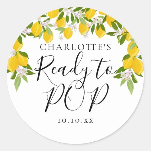 Lemons Blossom Greenery Ready to POP Baby Shower Classic Round Sticker