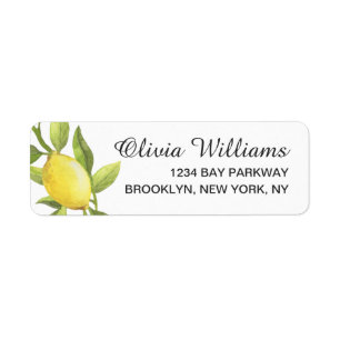 Lemons Blossom Greenery Watercolor Elegant Chic Label