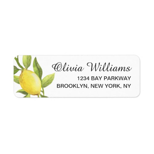 Lemons Blossom Greenery  Watercolor  Elegant Chic Label