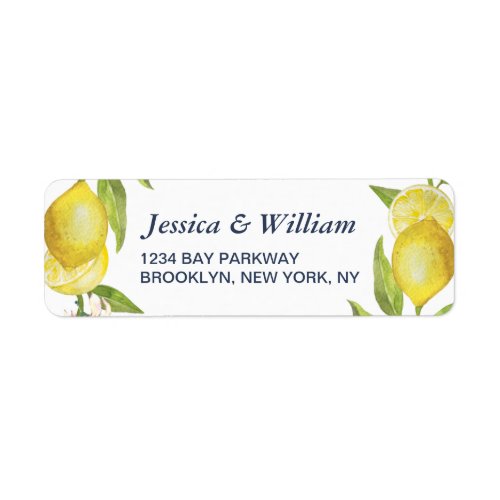 Lemons Blossom Greenery  Watercolor  Elegant Chic Label