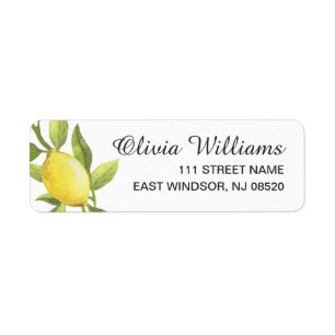 Lemons Blossom Greenery Watercolor Elegant Chic Label