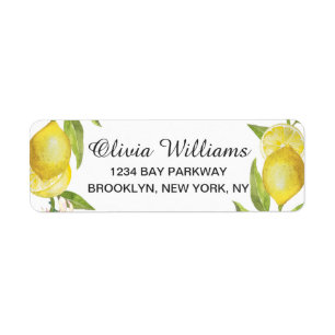 Lemons Blossom Greenery Watercolor Elegant Chic Label