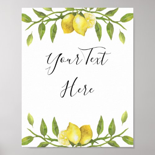 Lemons Blossom Greenery Watercolor Sign Poster