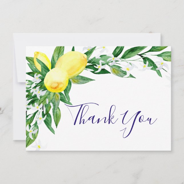 Lemons Blossom Greenery Watercolor Thank You Card (Front)