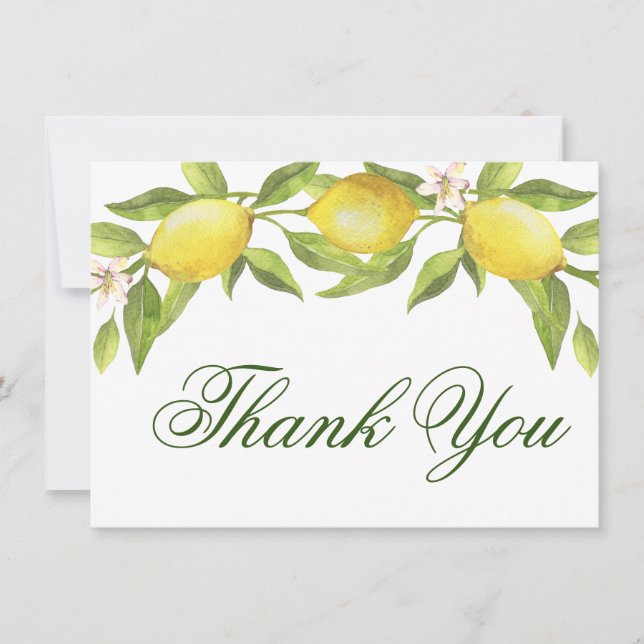 Lemons Blossom Greenery Watercolor Thank You Card (Front)