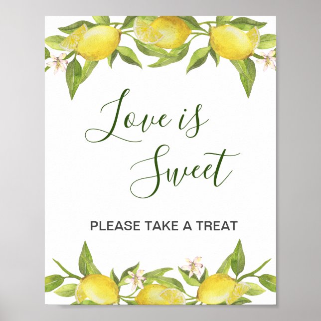 Lemons Blossom Greenery Wedding Dessert Bar Poster (Front)
