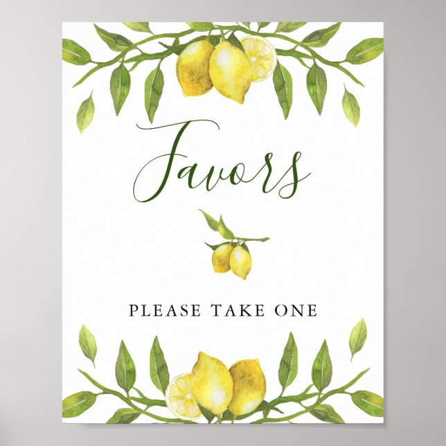 Lemons Blossom Greenery Wedding Favor Sign Poster (Front)