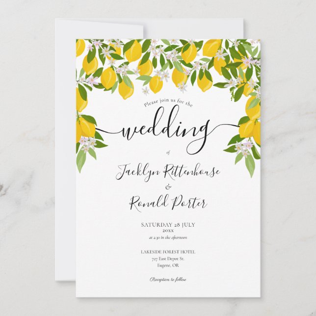 Lemons Blossom Greenery Wedding Invitation (Front)