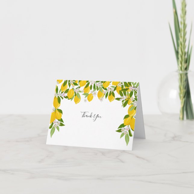 Lemons Blossom Greenery Wedding Thank You Card (Front)